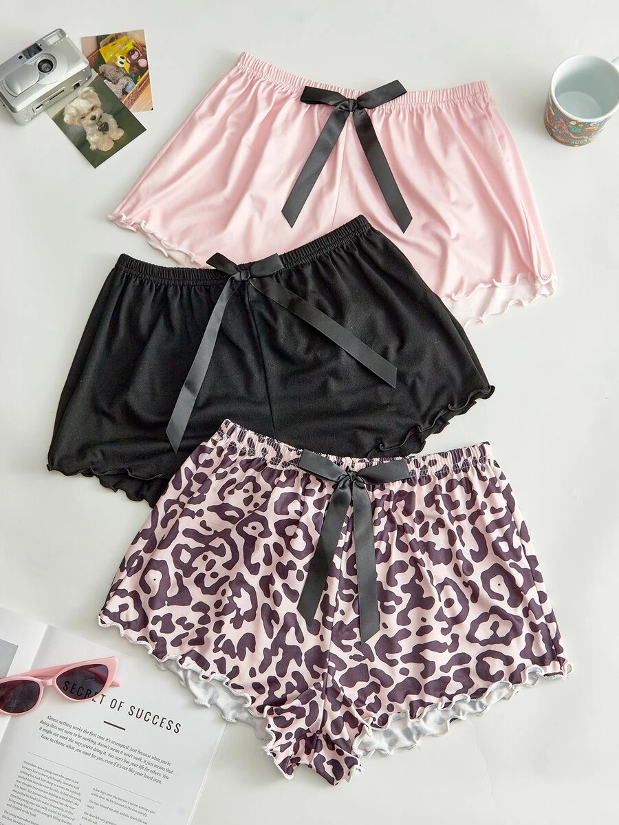 Lowkey Lull Leopard Print Tie Front Sleep Shorts - Multicolor - View 1