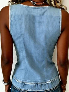 EMERY ROSE Women's V-Neck Casual Versatile Tank Top Holiday Blue And White Stripe Summer - Multicolor - View 2