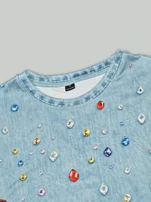 Rovax Women's Colorful Rhinestone Decor Pleated Casual Versatile Daily Wear Top - Multicolor - View 3
