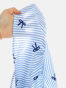 Firerie Kids 2pcs/Set Tween Girls Striped Bow Camisole + Pants Casual Outfit, Fashionable Versatile For Daily, Outing, Camping, Vacation, Matching Family - Blue and White - View 6