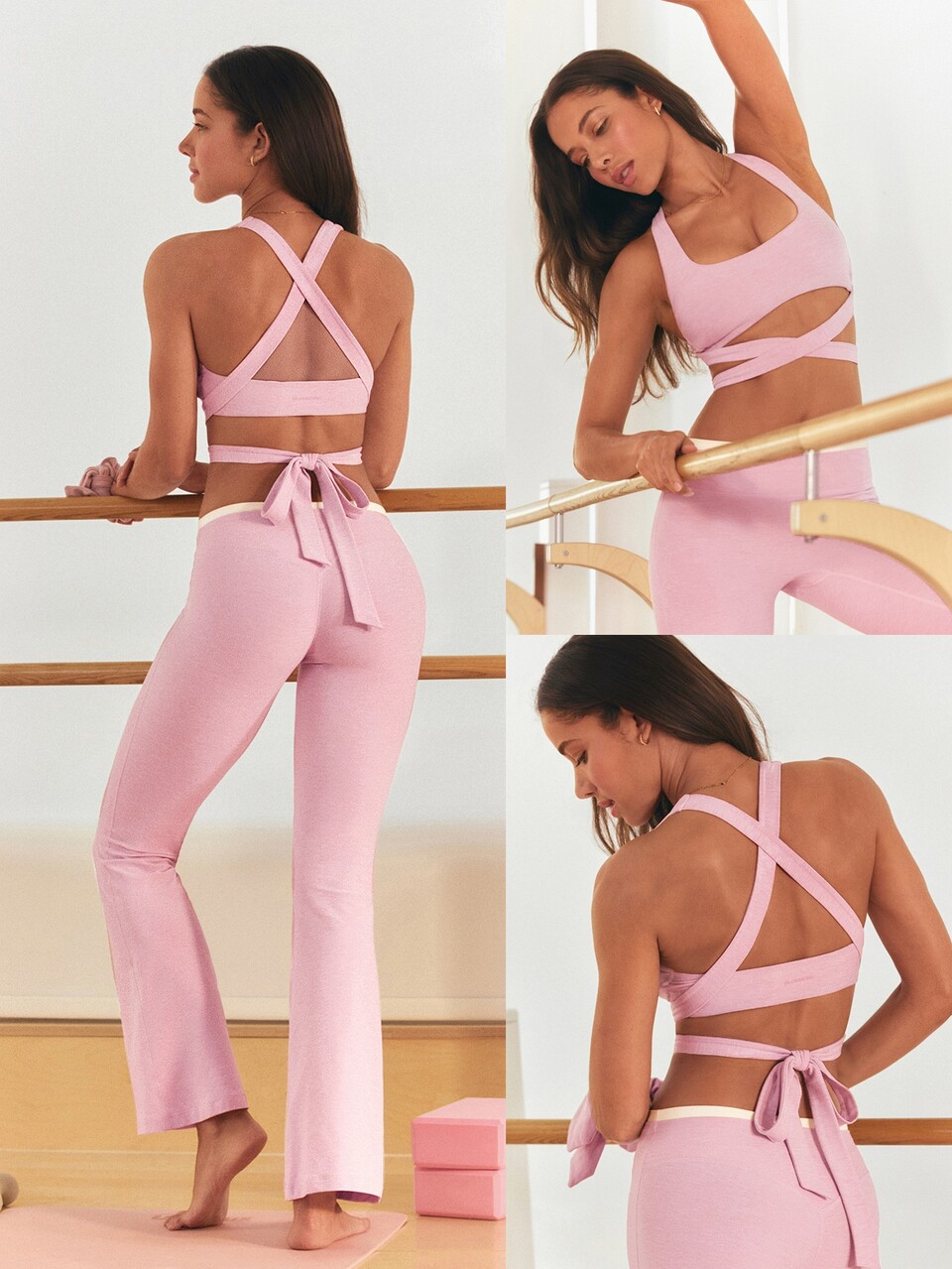 FeatherFit™-CloudBlend Go With Your Flow Multi-Way Tie Strappy Sports Bra With Removable Cups Low Impact Barre Ballet Daily Casual