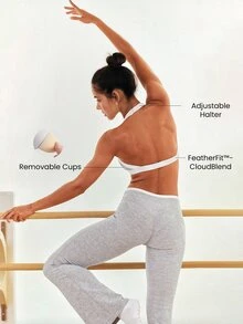 GLOWMODE FeatherFit™-CloudBlend Light & Lifted Two-Tone Open Back Halter Bra With Removable Cups Low Impact Barre Ballet Pilates Daily Casual - Grey - View 2