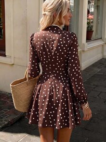 SHEIN PariChic A Modified Short Dress With Chinese Elements And Retro Polka Dot Style, Featuring A High Waist + A-Line Short Dress Silhouette, Combines Classical - Brown - View 2