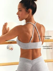 GLOWMODE 24" FeatherFit™-CloudBlend Studio Form Ruched Sports Bra With Adjustable Straps & Removable Cups Ballet Barre Studio Daily Casual - Grey - View 3