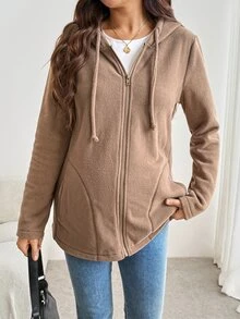 SHEIN Maternity Captain Sleeve Zip-Up Hooded 3-In-1 Jacket Fall Fall/Winter Casual - Khaki - View 5