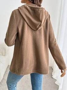 SHEIN Maternity Captain Sleeve Zip-Up Hooded 3-In-1 Jacket Fall Fall/Winter Casual - Khaki - View 2