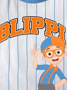Blippi X SHEIN 小男孩夏季休閒拼色條紋卡通印花T恤 - 白色 - 查看 4