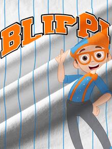 Blippi X SHEIN 小男孩夏季休閒拼色條紋卡通印花T恤 - 白色 - 查看 6