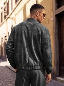 HIMLAND Men's Autumn Fashion Vintage Leather Jacket - Grey - View 2