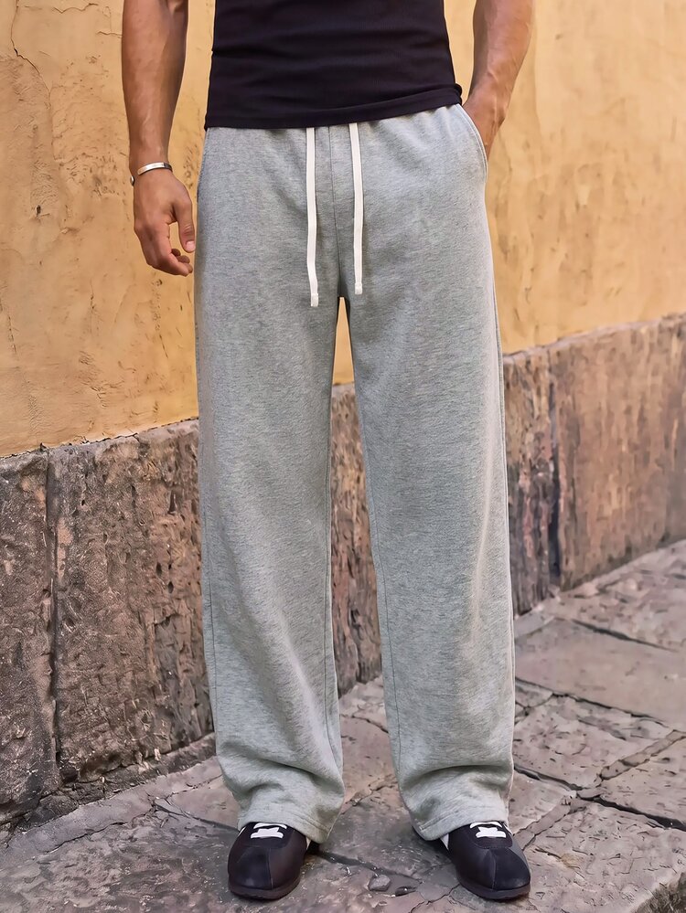 HIMLAND Men's Casual Versatile Drawstring Waist Pants - Grey - View 4