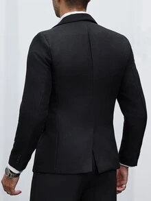 Manfinity Mode 男士純色休閒商務西裝外套，時尚設計，適合日常通勤、輕鬆工作環境或半正式場合，也是送給男友和丈夫的理想禮物 - 黑色 - 查看 2