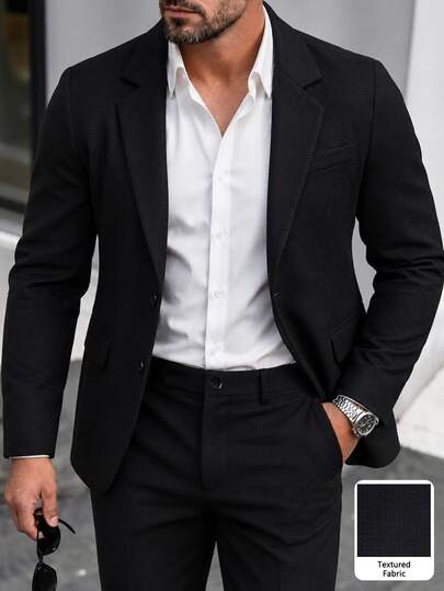 Manfinity Mode Men's Solid Color Casual Business Suit Jacket, Stylish Design, Suitable For Daily Commute, Relaxed Work Environment Or Semi-Formal Occasions, Also An Ideal Gift For Boyfriend And Husband
