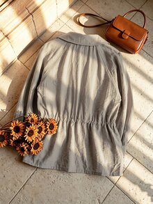 Rusticease Women's Autumn Jacket Lapel Design With Drawstring Waist And Neck Detail Work Office Outfits (Regular Fit) Grey Casual - Coffee Brown - View 2