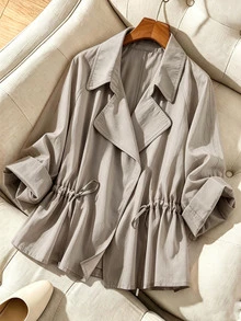 Rusticease Women's Autumn Jacket Lapel Design With Drawstring Waist And Neck Detail Work Office Outfits (Regular Fit) Grey Casual - Coffee Brown - View 1