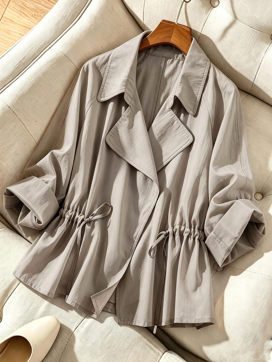Rusticease Women's Autumn Jacket Lapel Design With Drawstring Waist And Neck Detail Work Office Outfits (Regular Fit) Grey Casual - Coffee Brown - View 1
