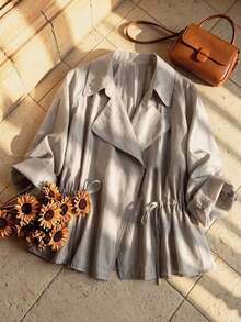 Rusticease Women's Autumn Jacket Lapel Design With Drawstring Waist And Neck Detail Work Office Outfits (Regular Fit) Grey Casual - Coffee Brown - View 3