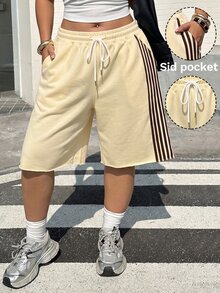 Muchica 大尺碼軟黃色寬腿休閒運動短褲，針織運動健身度假風 - 鵝黃色 - 查看 3