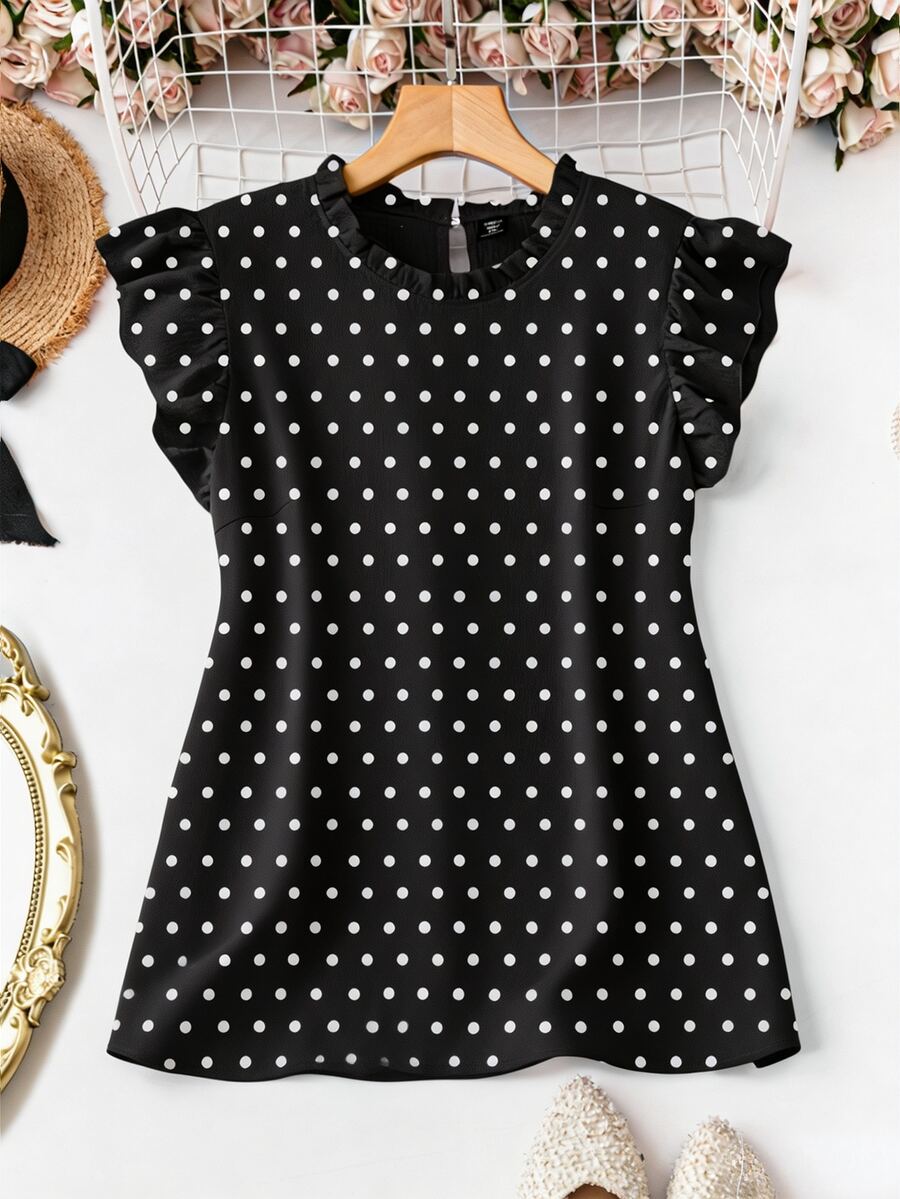 EMERY ROSE Plus Size Summer Casual Polka Dot Print Shirt - Multicolor - View 1