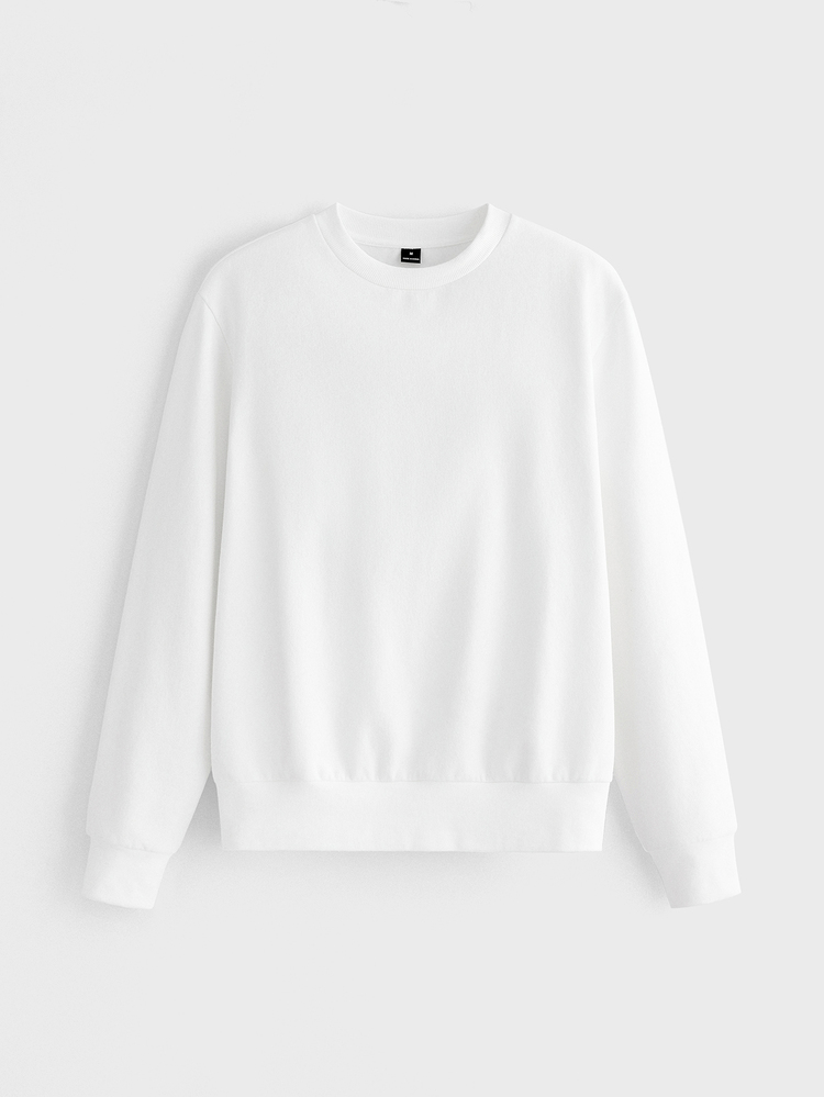 Merionis Loose Casual Fashion Minimalist Nordic Style White 100% Cotton Pullover Sweatshirt - White - View 8