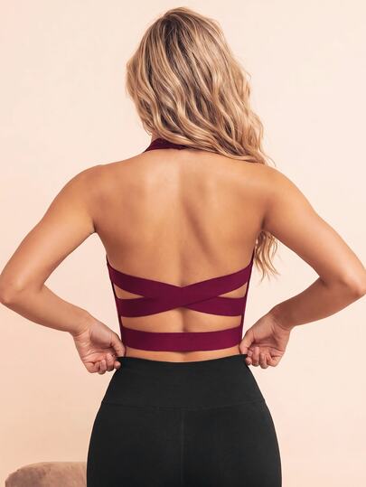 Slayform Slayform Crisscross Backless Crop Halter Neck Backless Sports Bra