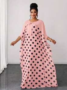 Maweii 大尺碼女款寬鬆波點長袖洋裝 - 彩色 - 查看 1