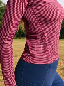 WanderVale Women's Casual Striped Long Sleeve Fitted Outdoor T-Shirt Long Sleeve Active Top Sports - Burgundy - View 1