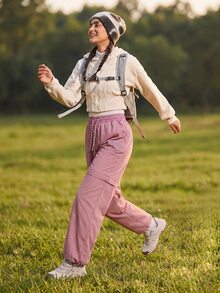 WanderVale Women's Drawstring Waist Casual Versatile Daily Wear & Hiking Pants Sports - Mauve Purple - View 1