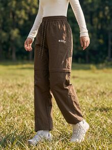 WanderVale Women's Drawstring Waist Pockets Casual Versatile Daily Wear Hiking Pants Sports - Coffee Brown - View 7