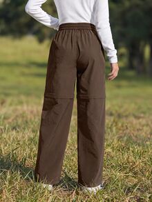 WanderVale Women's Drawstring Waist Pockets Casual Versatile Daily Wear Hiking Pants Sports - Coffee Brown - View 2