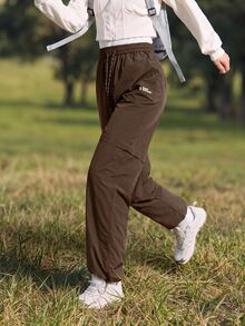 WanderVale Women's Drawstring Waist Pockets Casual Versatile Daily Wear Hiking Pants Sports - Coffee Brown - View 5