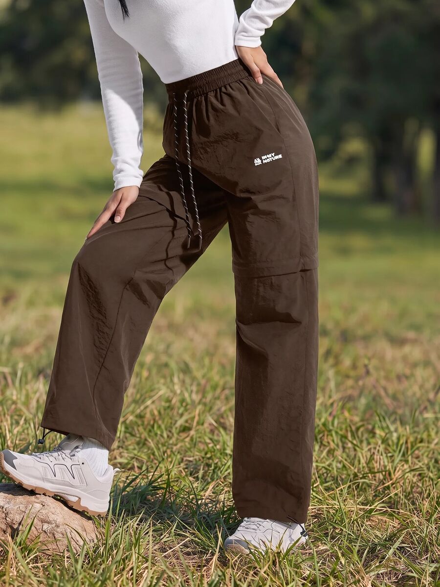 WanderVale Women's Drawstring Waist Pockets Casual Versatile Daily Wear Hiking Pants Sports - Coffee Brown - View 1