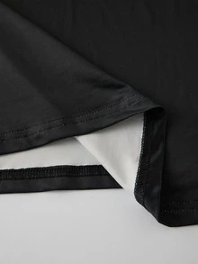 EMERY ROSE Minimalist Black Color Block Design Casual Fashion V-Neck Short Sleeve T-Shirt - Multicolor - View 5