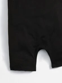 SHEIN 女嬰休閒細肩帶連身褲，黑白條紋迷你碎花塗鴉 Y2K 甜美可愛夏季套裝，親子搭配 - 黑色 - 查看 3