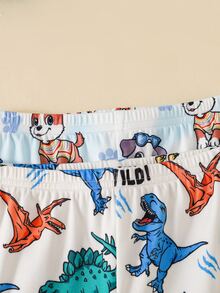 SHEIN 4pcs Young Boy Casual Shark Print Snug Fit Comfortable Round Neck Short Sleeve Pants Pajamas Set, Suitable For Summer Home Wear - Multicolor - View 5