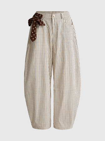 Damen-Hose mit niedrigem Bund, kariert, locker, lässig, vielseitig, lang