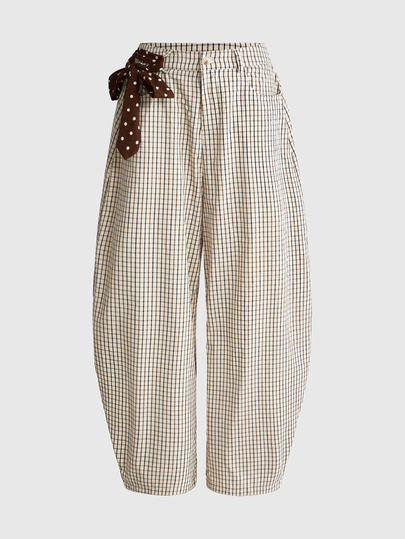 Pantaloni lunghi da donna a vita bassa, a quadri, larghi, casual e versatili
