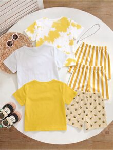 SHEIN 3 Random Sets,Casual Vacation Ocean Element Pattern, Expression Element Pattern, Animal Element Pattern Printed Round Neck Short - Multicolor - View 3