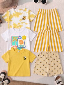 SHEIN 3 Random Sets,Casual Vacation Ocean Element Pattern, Expression Element Pattern, Animal Element Pattern Printed Round Neck Short - Multicolor - View 7