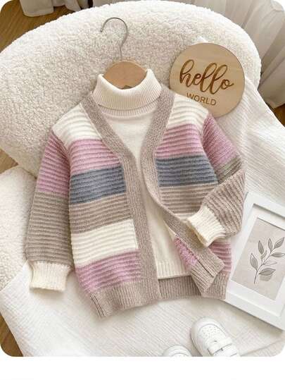 SHEIN Baby Girl Colorblock Casual Versatile Daily Outing Cardigan
