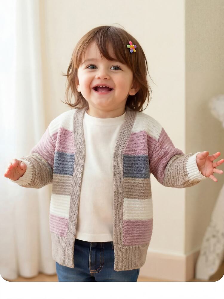 SHEIN Baby Girl Colorblock Casual Versatile Daily Outing Autumn Cardigan - Multicolor - View 8