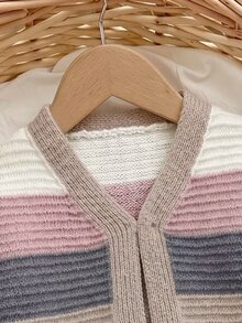 SHEIN 女嬰拼接配色休閒百搭日常外出秋季針織開襟衫 - 彩色 - 查看 4