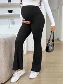 SHEIN 孕婦純色口袋可調腰圍冬季緊身褲 - 黑色 - 查看 5
