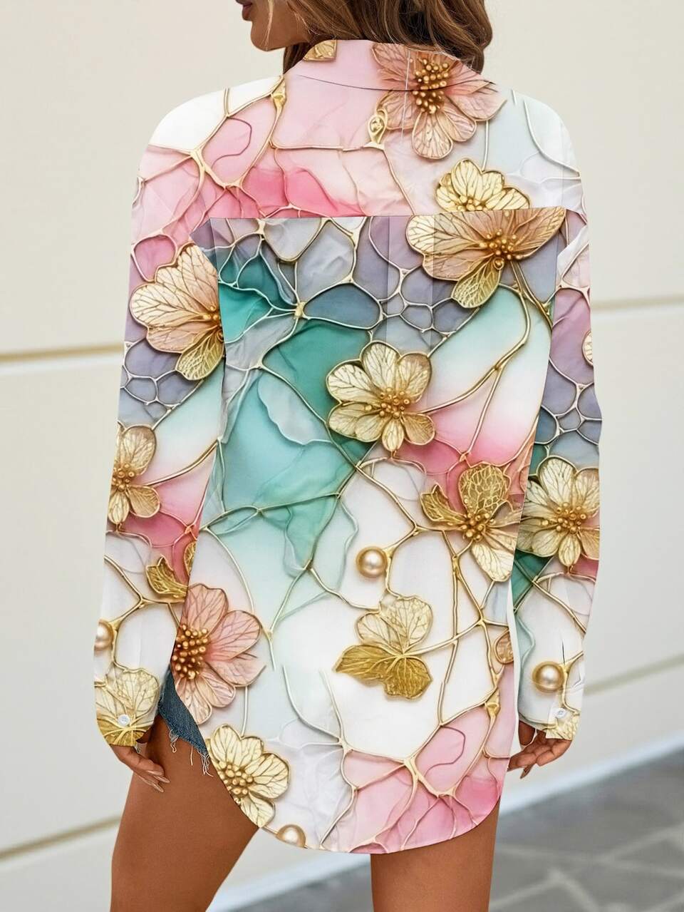 Women's Casual Floral Pattern Shirt, Suitable For Summer Autumn And Winter Chic Blouses For Women