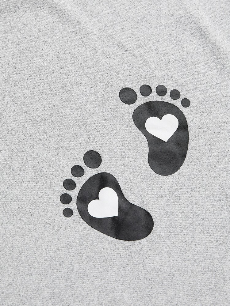 Modmama 3pcs Pregnant Footprint Print Crew Neck Long Sleeve T-Shirts Babyshower White Autumn Casual Basic Cute Chic Going Out - Multicolor - View 10