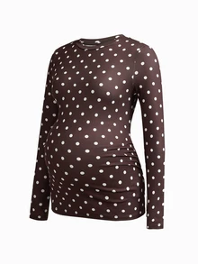 Modmama Maternity French Black Brown Print Round Neck Long Sleeve T-Shirt For Vacation Dates Gender Reveal Autumn Casual Simple Basic Cute Chic Going Out - Multicolor - View 13