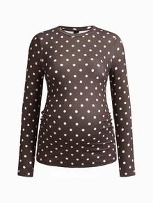 Modmama Maternity French Black Brown Print Round Neck Long Sleeve T-Shirt For Vacation Dates Gender Reveal Autumn Casual Simple Basic Cute Chic Going Out - Multicolor - View 14