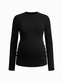 Modmama Maternity French Black Brown Print Round Neck Long Sleeve T-Shirt For Vacation Dates Gender Reveal Autumn Casual Simple Basic Cute Chic Going Out - Multicolor - View 7
