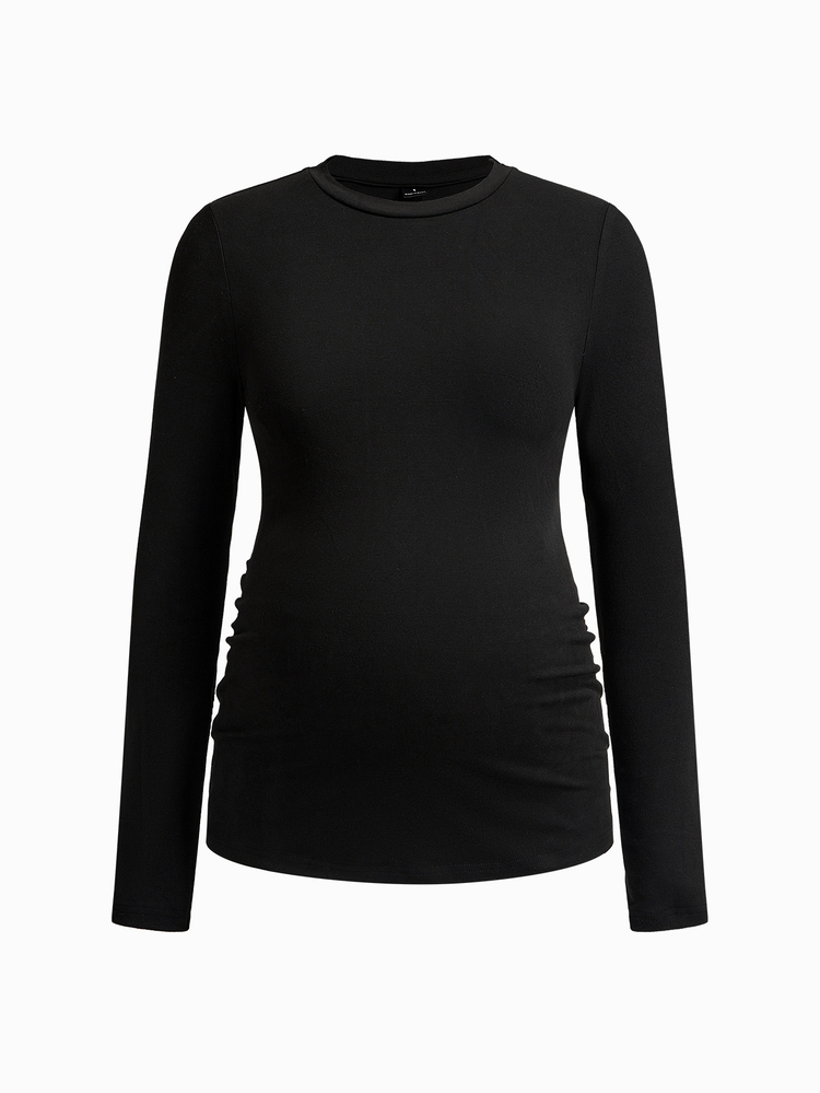 Modmama Maternity French Black Brown Print Round Neck Long Sleeve T-Shirt For Vacation Dates Gender Reveal Autumn Casual Simple Basic Cute Chic Going Out - Multicolor - View 7