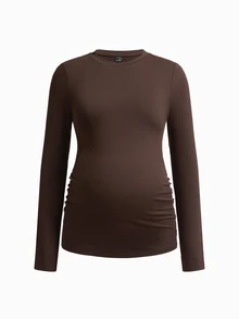 Modmama Maternity French Black Brown Print Round Neck Long Sleeve T-Shirt For Vacation Dates Gender Reveal Autumn Casual Simple Basic Cute Chic Going Out - Multicolor - View 10