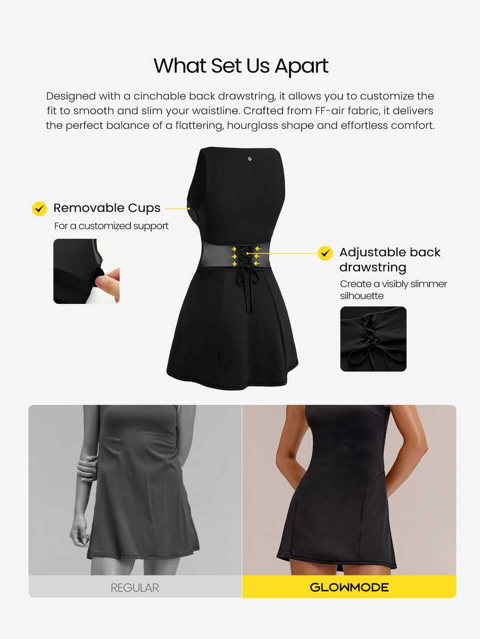 Sporty Knit Sunshine Ready Pockets Back Drawstring Waist Boatneck Strapless Tennis Dress With Anti-Slip Built-In Shorts Tennis Golf Pickleball